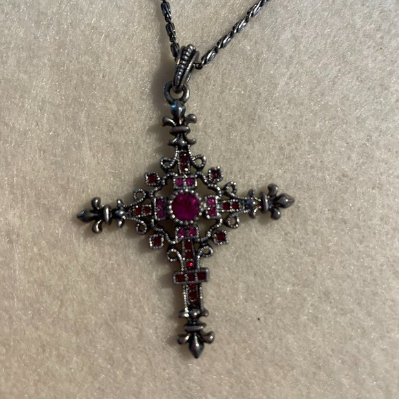 Silver tone and red stone cross JBK replica - Picture 1 of 3